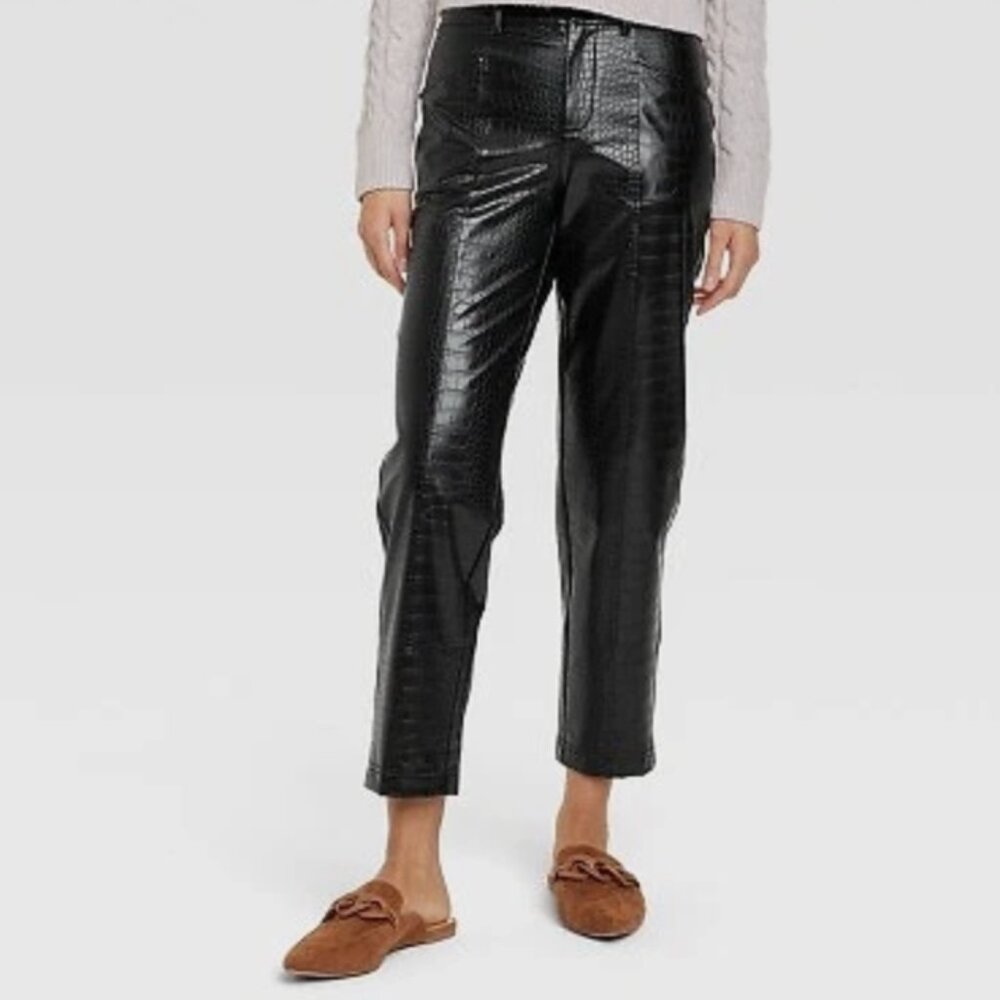 Black Faux Leather Cropped Pants